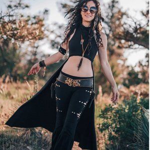 Druidess Duster Crop Top ~ Elven Forest, Festival clothing XS Ivory